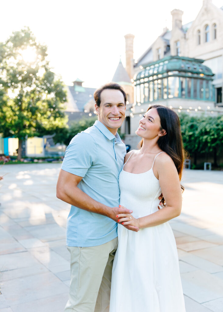 Engagement Photos by Tim Thornburg Photography at the American Swedish Institute. Kira and Jacob look at each other